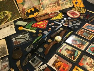 Vintage Junk Drawer (knifes,  Comics,  Coins,  Trading Cards,  Jewelry,  Etc. )