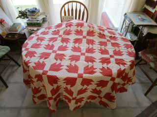 Vintage Hand Made Machine Sewn 76 " Dia.  Quilt Like Tablecloth