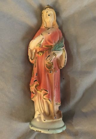 Vtg 5” Virgin Mary Spelter Lead Metal Figurine Statue Catholic Religious Painted