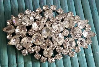 Estate Vintage Large Rhinestones Diamond Shaped Brooch