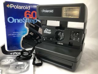 Vtg Polaroid 600 One Step Instant Film Camera Flash W/ Box & Strap