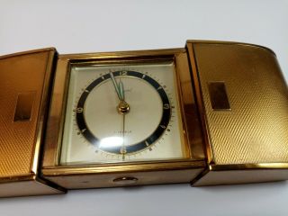 Vintage Phigied Brass Travel Alarm Clock 7 Jewel Mechanical Movement 2