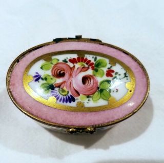 Vintage Limoges Trinket Box With Pink And Purple Flower Design
