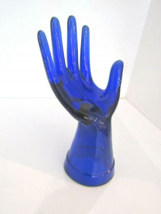Glass Cobalt Blue Display Hand Mannequin Jewelry Ring Accessory