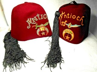 2 - Vintage Shriner/mason Fez Tasseled Hats - Antioch - (1) Size 7 - 1/8