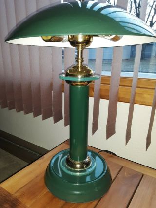Vintage 18” Mcm Atomic Ufo Flying Saucer Desk Lamp Table Touch Lamp Dark Green