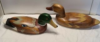 2 Vintage Wooden Hand Painted Duck Decoys Unbranded