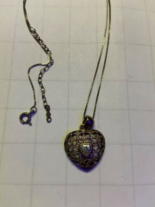 Vintage Sterling Silver Cz Avon Designer Signed Heart Pendant Necklace