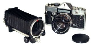 Petri Flex V 35mm Slr Vintage With Petri Cc 50mm Lens And Petri Bellows
