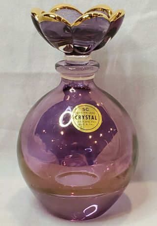 Italian 24 Lead Crystal Purple & Gold Perfume Bottle With Flower Stopper