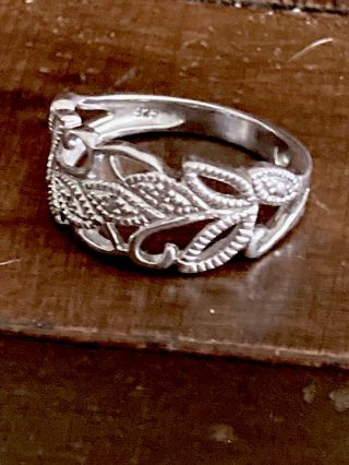 Vintage Art Nouveau 925 Sterling Silver Floral Band Ring Size 7,  3.  4g
