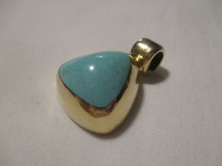 Vintage Heavy Large Sterling Silver 18k Gold Clad Mexico Turquoise Pendant - 14.  5g