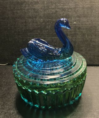 Glass Vanity Trinket Box Green And Blue Swan