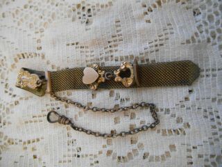12 Vintage Mesh Watch Chain Unusual Petite 1/2 " Wide With Tiny Wax Seal Stamp