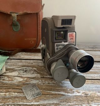 Kodak Keystone K - 26 Vintage Movie Camera - 8mm - 3 Lenses - Film In Tin