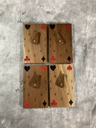 4 Vintage Euchre Card Game Wood Score Counters 6”x 3.  5”,