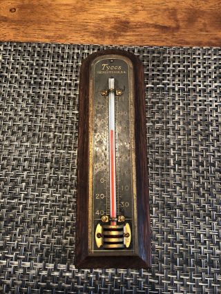 Vintage Tycos Wall Thermometer Wood Brass