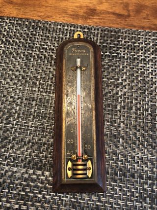 Vintage Tycos Wall Thermometer Wood Brass 2