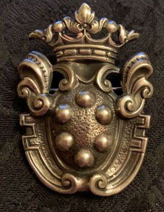 Vintage Sterling Silver Crown Shield Coat Of Arms Pin Brooch: Guglielmo Cini