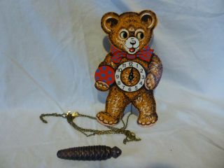 9 " Vintage Teddy Bear Pendulette Wall Clock With Moving Eyes - West Germany