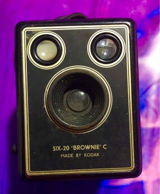 Antique Kodak Six - 20 Brownie Model C Camera W/ Leather Case 1946 - 57 Film Sz 620