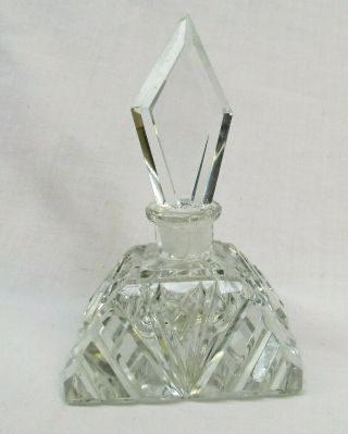 Vintage Perfume Bottle Vanity Dresser Decanter Dabber Clear Diamond Stopper 4 "