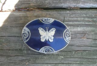 Vtg Art Deco Lucretia Vanderbilt Enamel Powder Tin Box W/silver Butterfly 1928