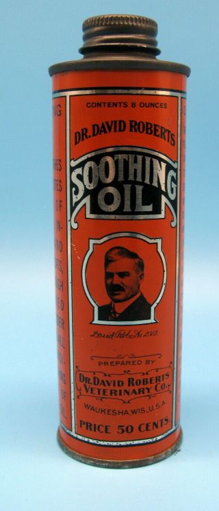 Vintage Dr.  David Roberts " Soothing Oil " 8 Oz Tin - Waukesha,  Wi.