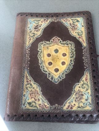 Antique Leather Bible Or Book Cover Hand Tooled Made In Italy Vintage