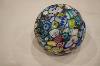 Vintage Murano Art Glass Millefiori Multi Color Frosted Applied Paperweight Rare