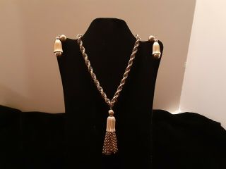 Vintage Crown Trifari Necklace With A Tassel And Matching Earrings 6