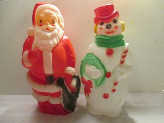 Vintage 1968 Empire Santa Clause Blow Mold & Snowman 13 "