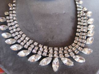 Vintage Weiss Clear Rhinestone Necklace Marquis Cut