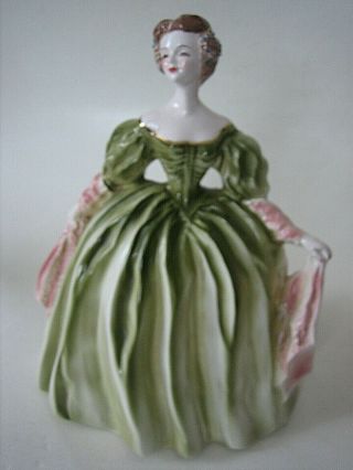 Vtg Florence Ceramics Pasadena Adeline Lady In Green Dress W/pink Wrap Figurine