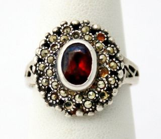 Gorgeous Rare Vintage 925 Silver Ruby Top & Clear Mesh Spinel Victorian Ring