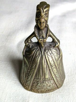 Vintage Brass Or Bronze Lady Figurine Bell 3 3/8 " Tall Pompadour Hairstyle