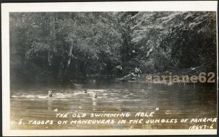 Military Men In Swimsuits " The Old Swimming Hole " Panama Vintage Photo Gay Int