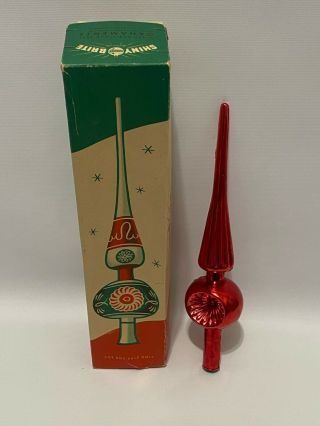 Vintage Shiny Brite Christmas Tree Topper Ornament Indent Box & Ornament Red
