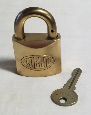 Vintage Corbin Cabinet Co Brass Padlock Lock With Key - -