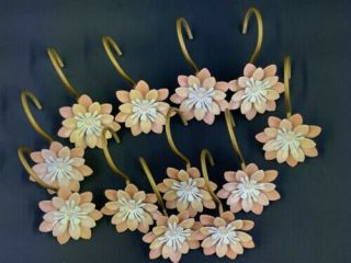 Vintage Metal Flower Floral Design Shower Curtain Hooks Set Of 12
