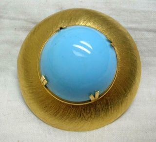 Vintage Signed Cascio Made In Italy Gold Tone Turqioise Glass Brooch Pin