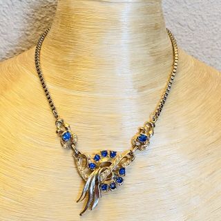 Vtg Estate Pearl Cabochon Necklace Choker Blue Sapphire Rhinestone Art Deco