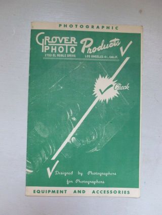 Grover Photo Products Catalog; Equipment And Accessories 1953 Commercial Cameras