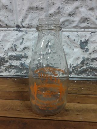Vintage Valley Bell Dairy Charleston,  Wv 1 Quart Orange Pyro Milk Bottle Farm