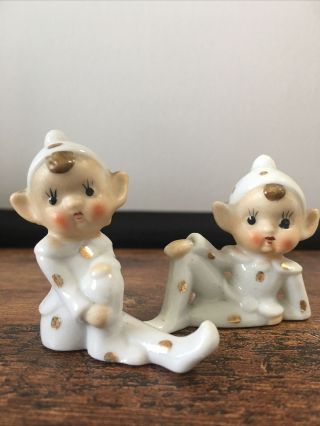 2 White Vintage Pixie Elf Sprite Japan Figurine