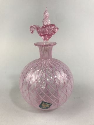 Murano Venetian Italy Pink Ribbon Latticino Glass Perfume Bottle Nr