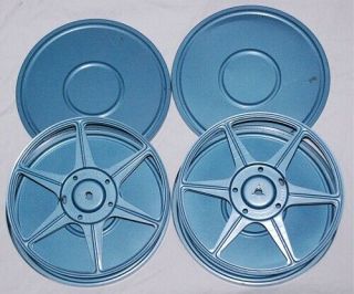 2 Vintage Blue Metal Compco Corp 8mm Film Reel Canisters 7 Inch Chicago U.  S.  A.