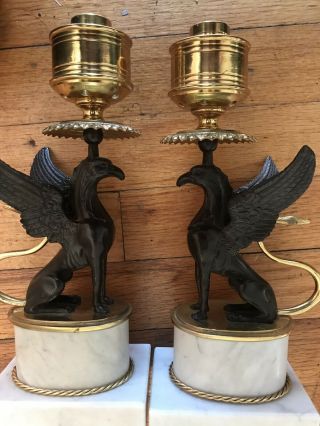 Phoenix Bronze Lamp Marble Brass Candle Holders Vintage