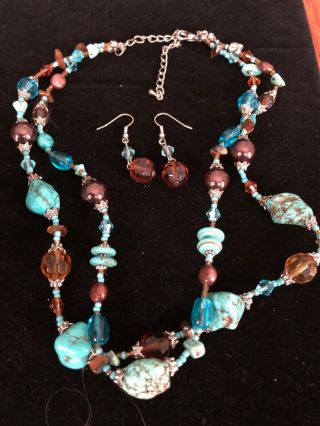 Vintage Navajo Necklace And Earrings Set Turquoise Native American