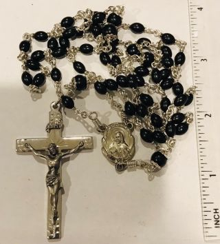 Vintage Creed Sterling Silver Black Beads Rosary